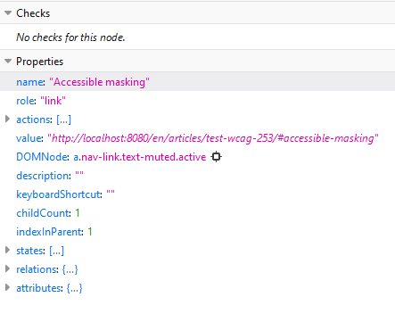 Firefox Developer Tools panels with the Accessibility tab open