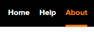 Navigation menu with 3 items: home, help and about. The about element is underlined and displayed in a different color which visually allows to understand that it is the element currently being consulted